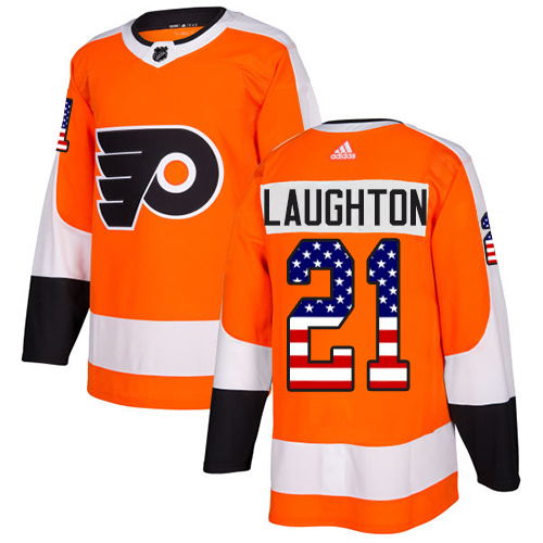 Adidas Flyers #21 Scott Laughton Orange Home Authentic USA Flag Stitched NHL Jersey - Click Image to Close